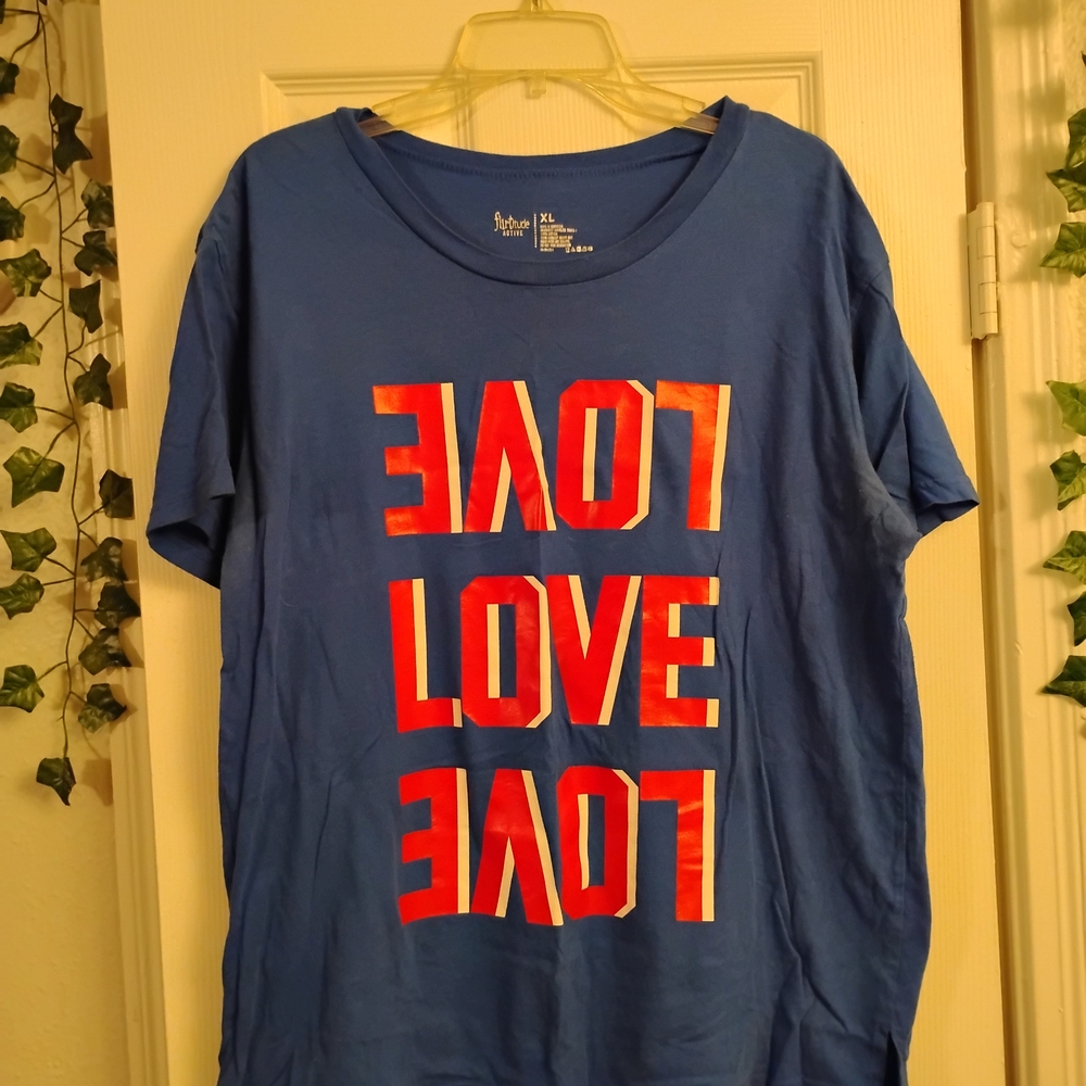 Blue Graphic T-Shirt with Red Love Print